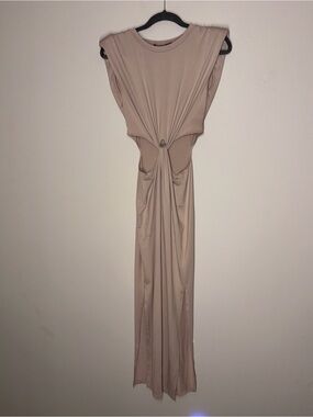 Sleeveless Twist-Front Maxi Dress in Taupe